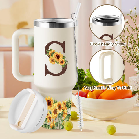 Vaso Rostanten girasol, boca ancha y diseño práctico para bebidas frías o calientes.