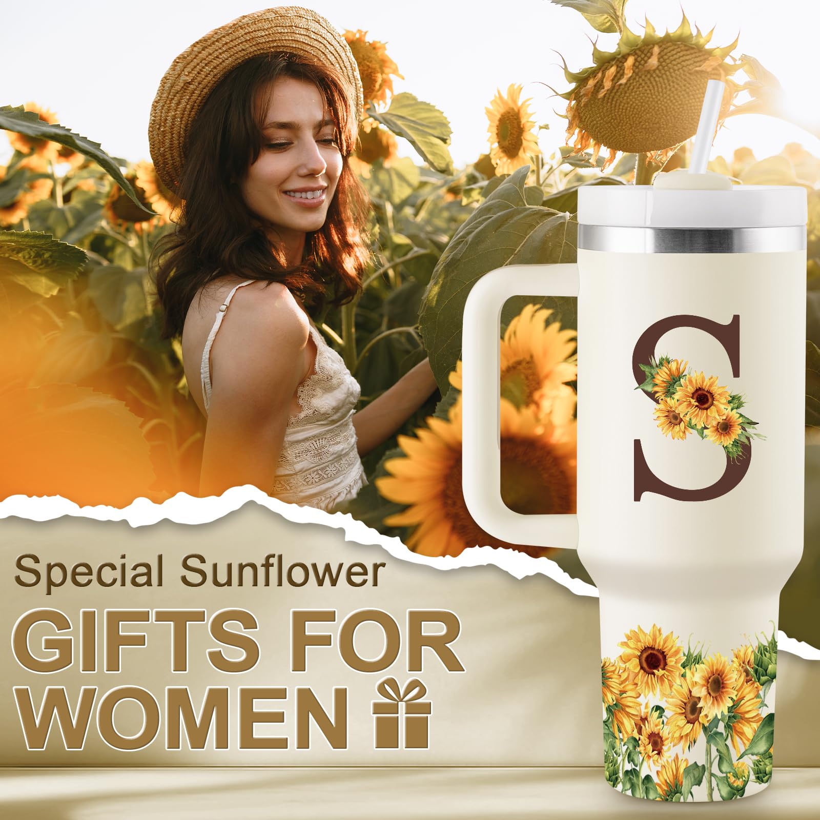 Detalle de monograma Rostanten en vaso girasol, regalo personalizado para ella.