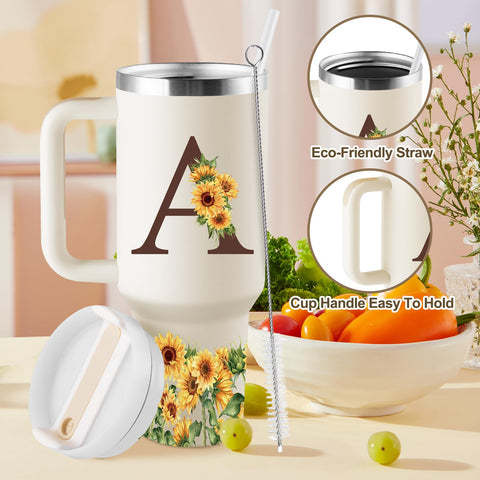 ROSTANTEN vaso termico girasol 40oz asa ergonómica para viajes
