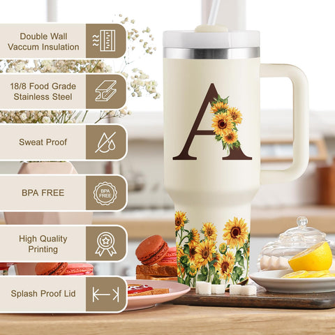 ROSTANTEN vaso termico girasol 40oz con iniciales