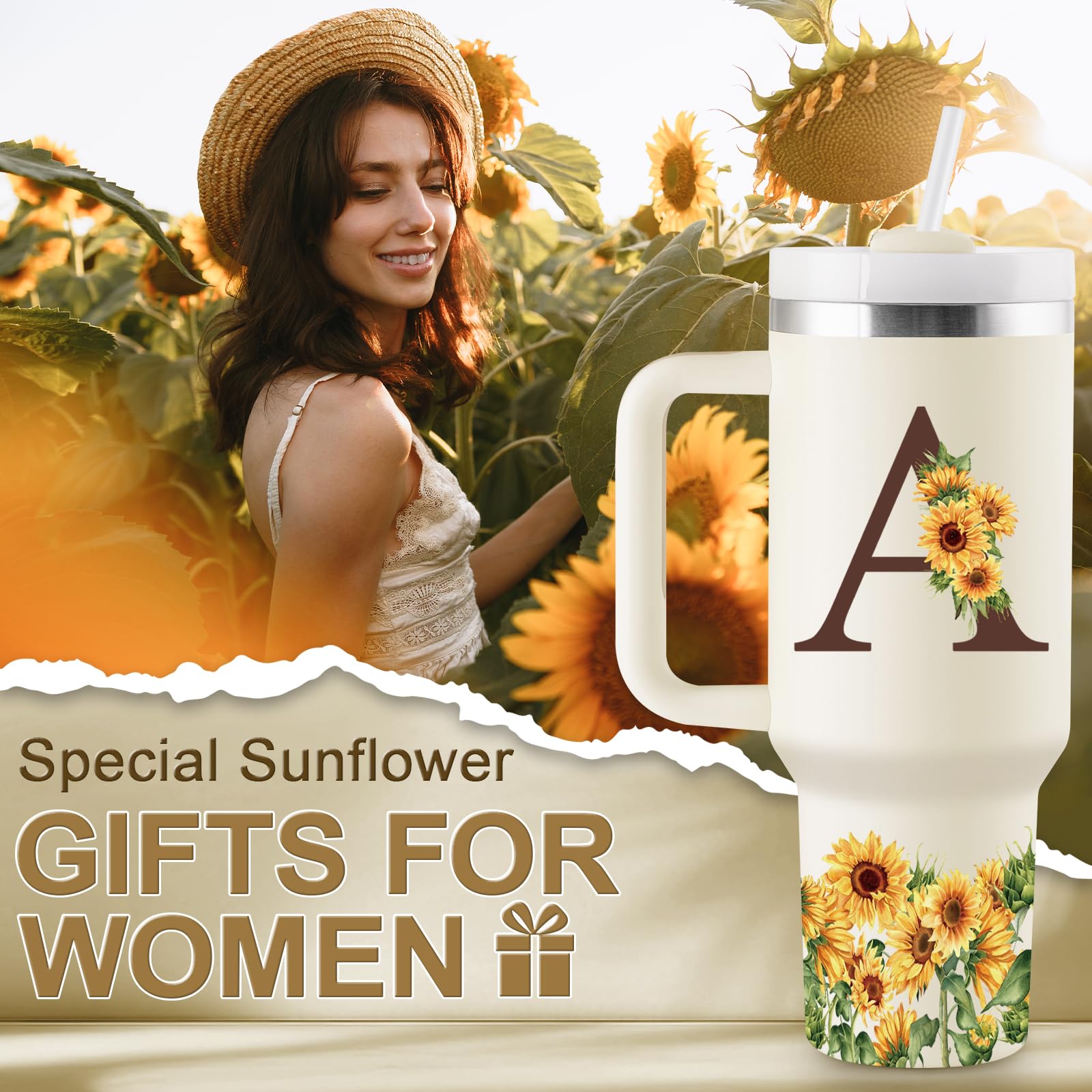 ROSTANTEN vaso termico girasol 40oz con monograma personalizado