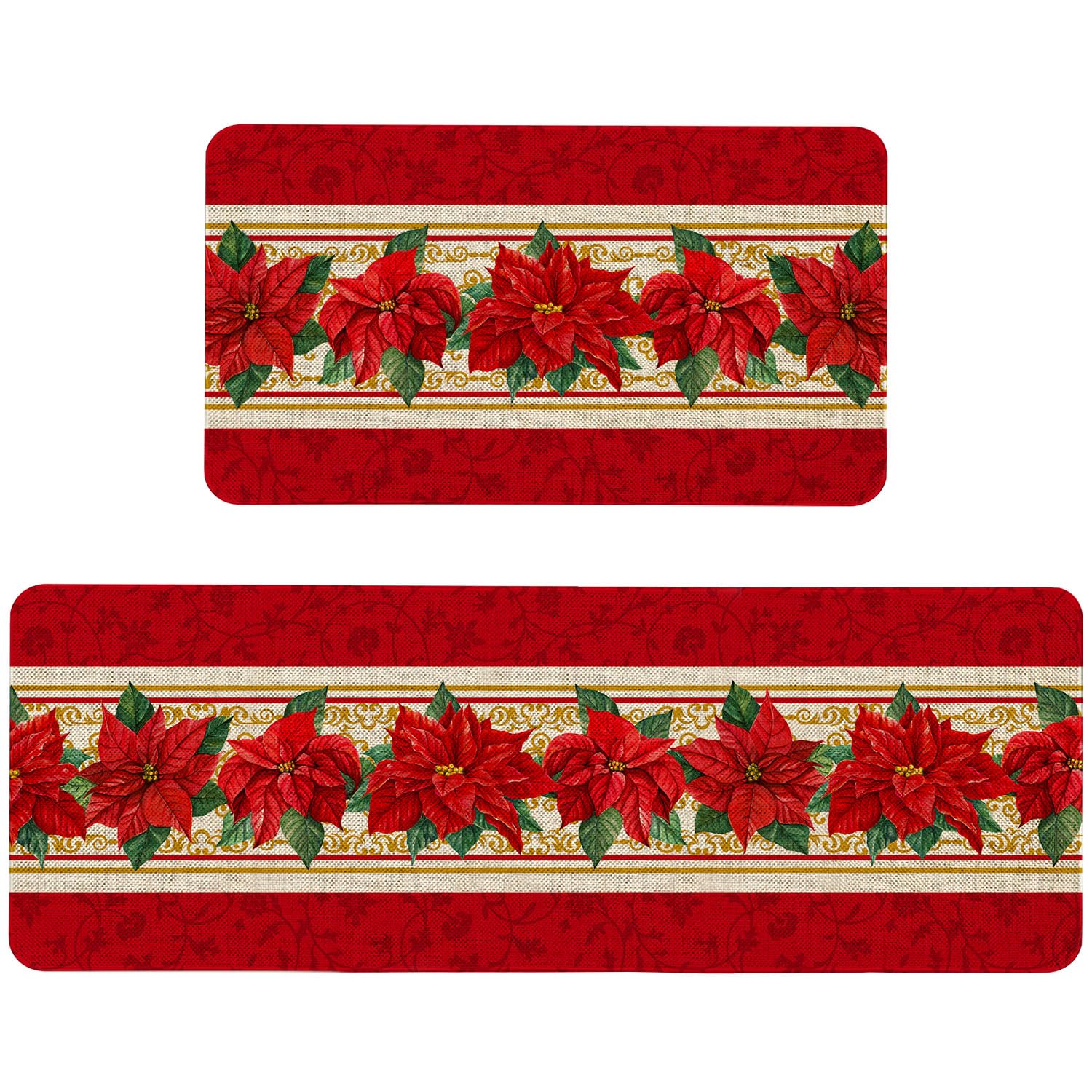 Roszwtit poinsettia roja, alfombra de cocina 17x29, protege el piso y añade color navideño.