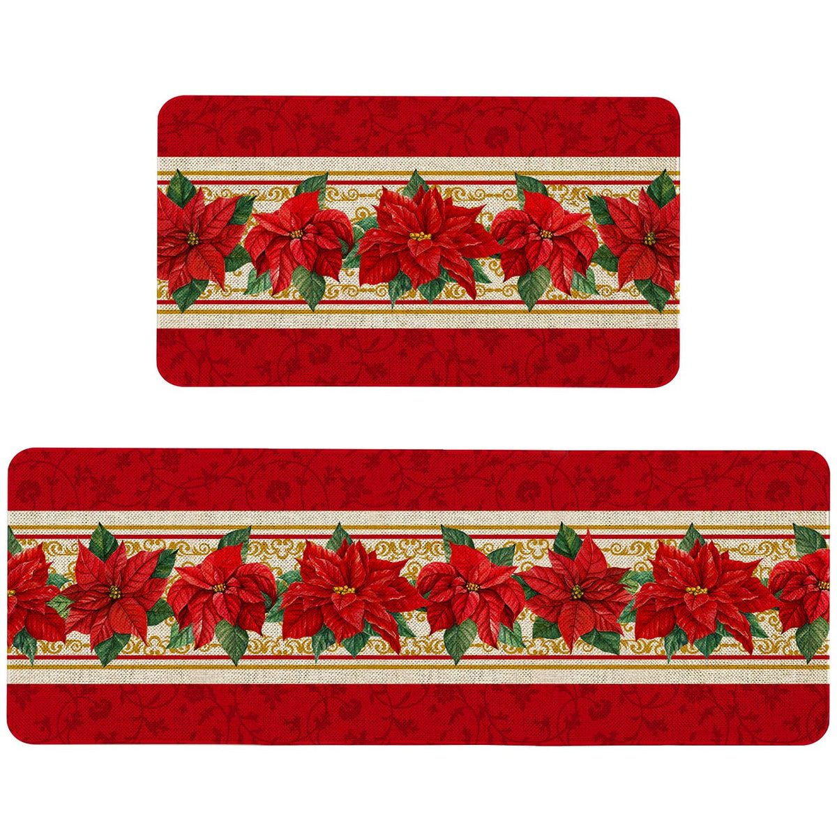 Roszwtit poinsettia roja, alfombra de cocina 17x29, protege el piso y añade color navideño.