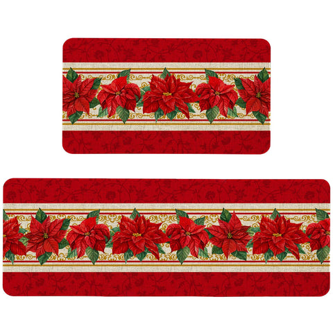 Roszwtit poinsettia roja, alfombra de cocina 17x29, protege el piso y añade color navideño.