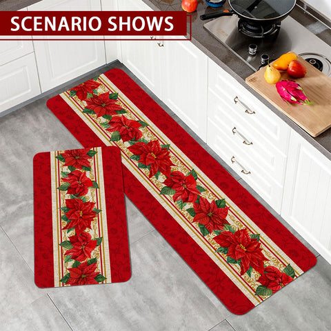 Roszwtit poinsettia roja, alfombra de cocina 17x47, ideal para entradas y zonas de paso.