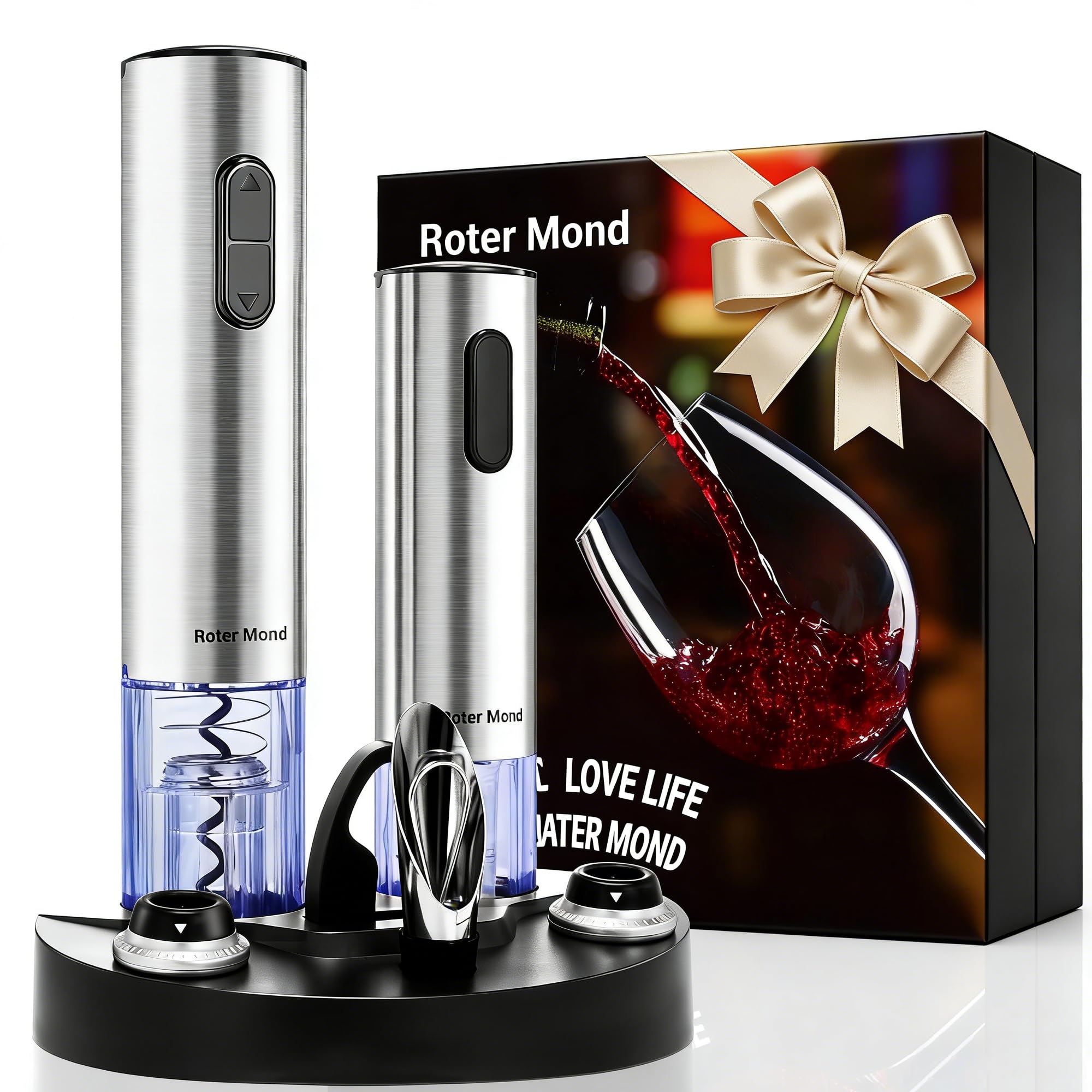 Roter Mond abre-vino eléctrico con base de carga para uso cómodo en casa.