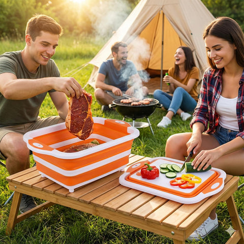 ROTTOGOON fregadero plegable para camping con tapa, limpio y práctico
