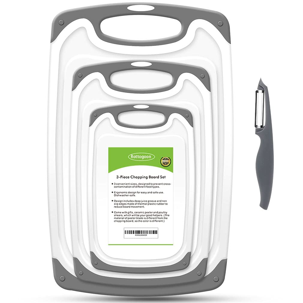 ROTTOGOON tablas de cortar en gris, juego de 4, para cortar con seguridad.