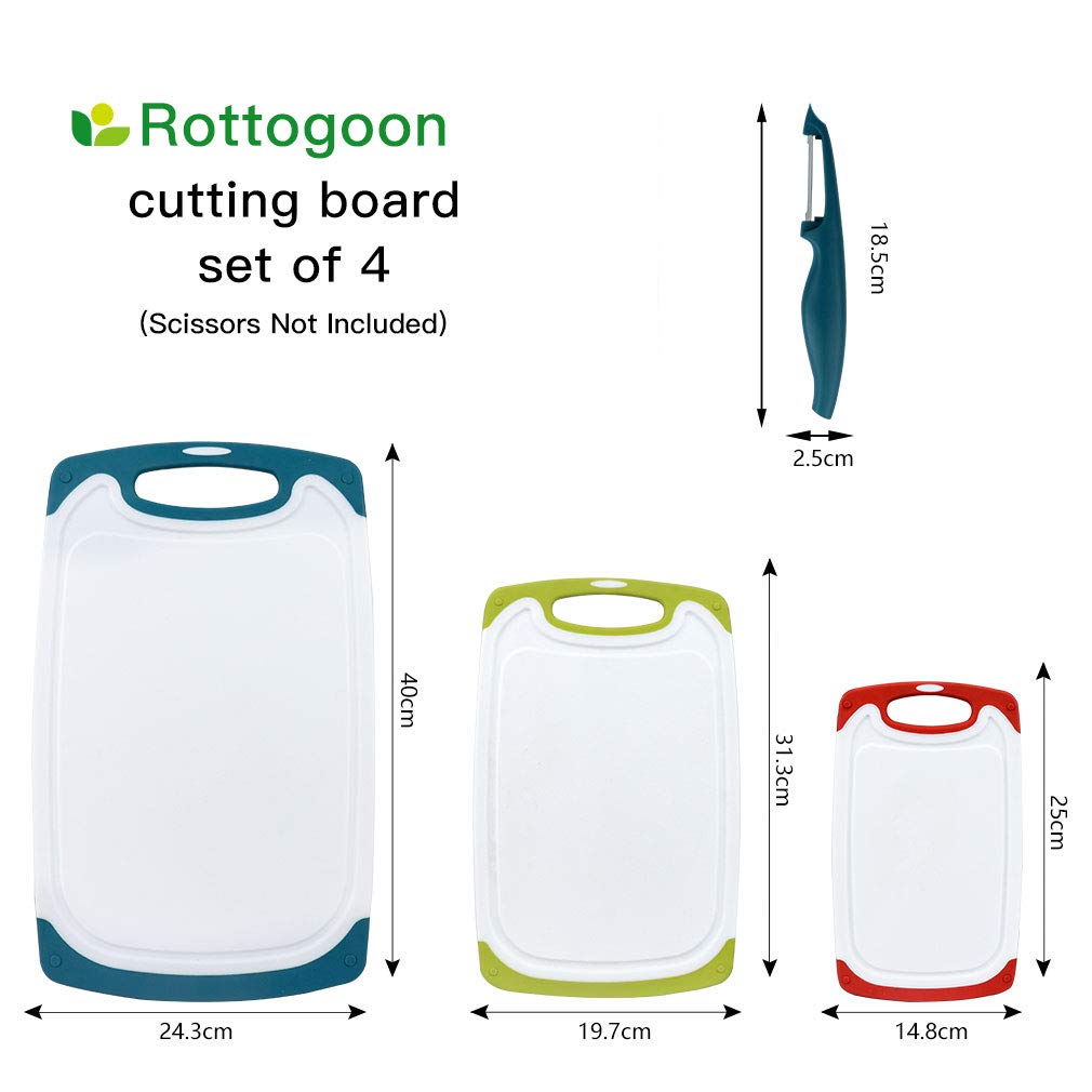 RottoGoon con base antideslizante y ranura para jugos para cortes más seguros.