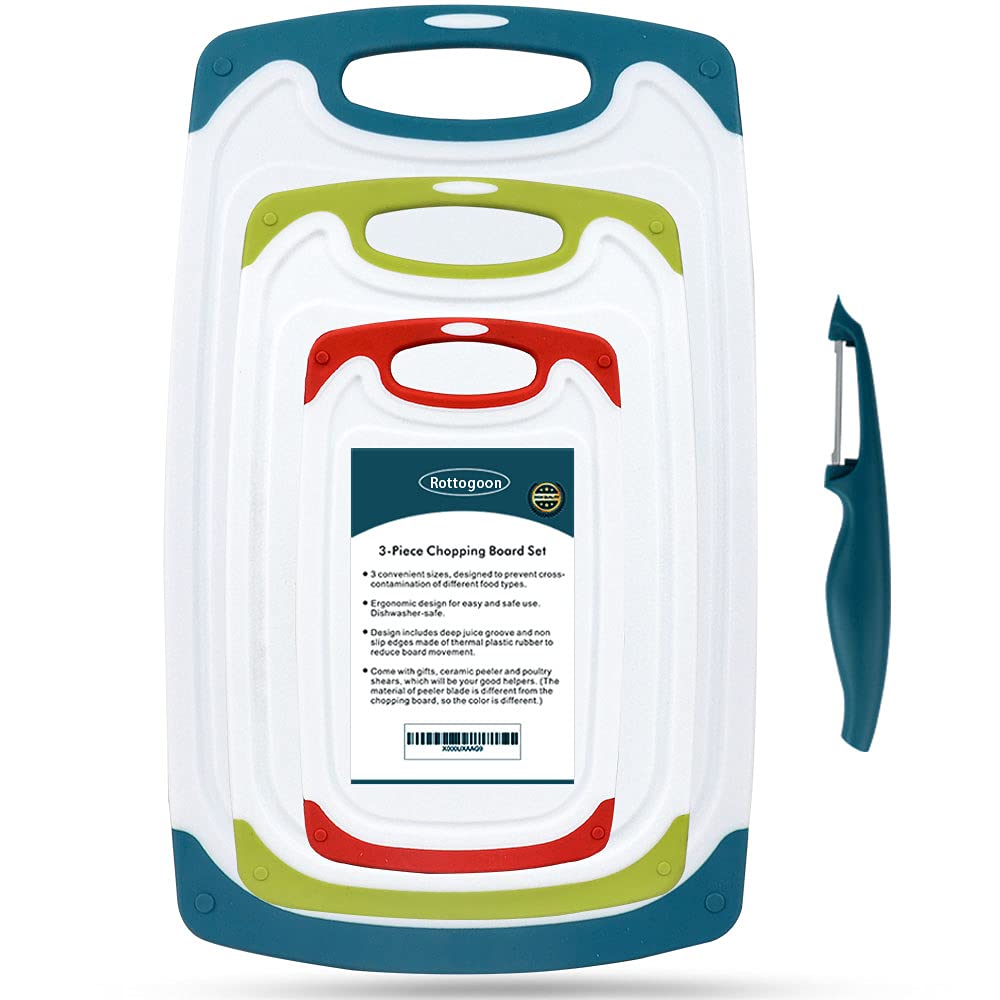 RottoGoon: tablas de corte de plástico, conjunto de 4, vista general para organización de la cocina.
