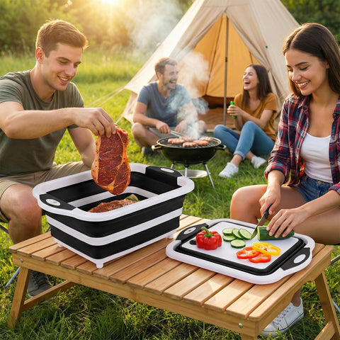 ROTTOGOON tapa incorporada para corte y marinado, práctica en cualquier parrilla.
