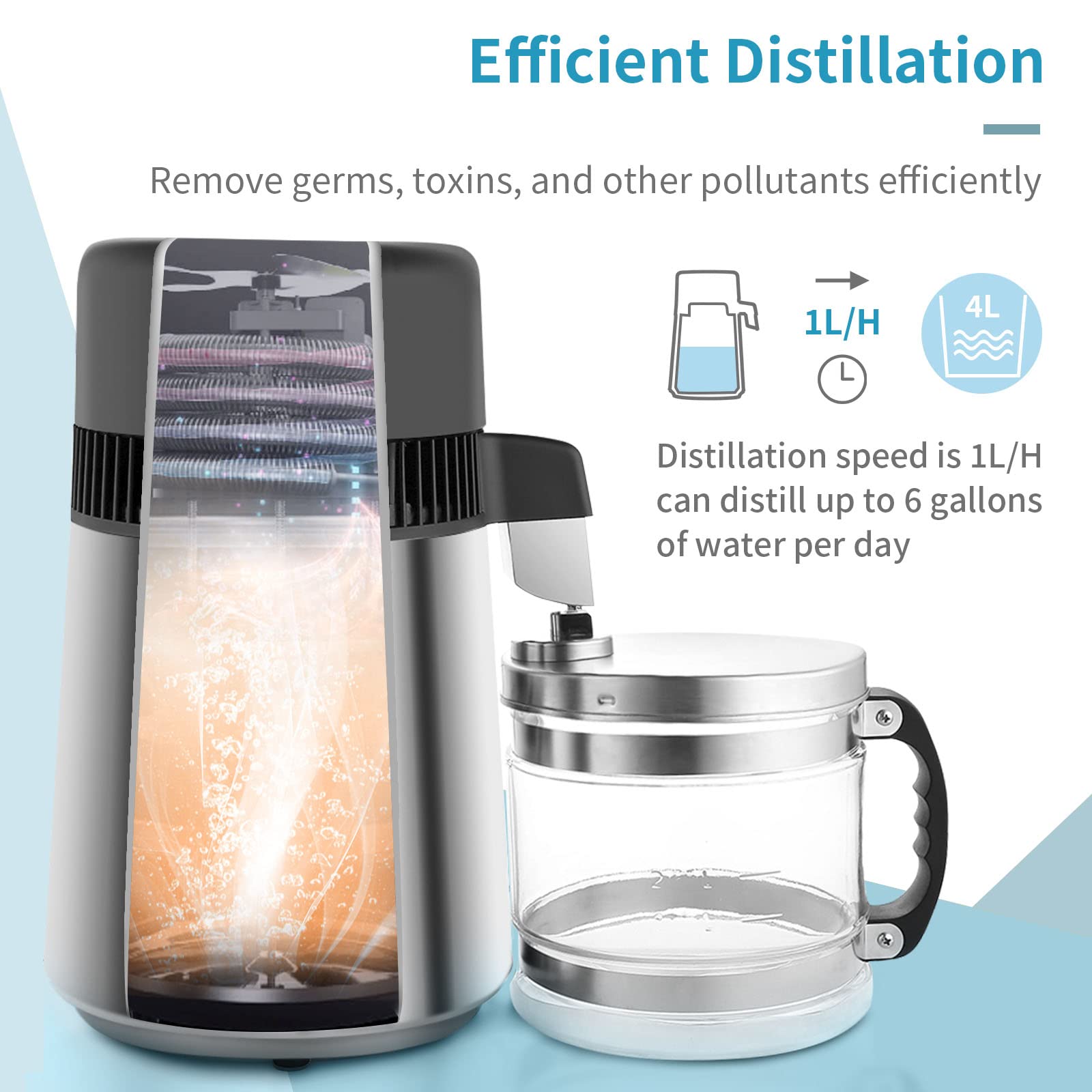 ROVSUN distilador de agua con acero inoxidable interior seguro y duradero.