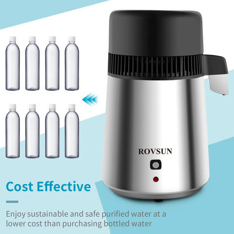 ROVSUN distilador con botón de encendido para operación rápida y segura.