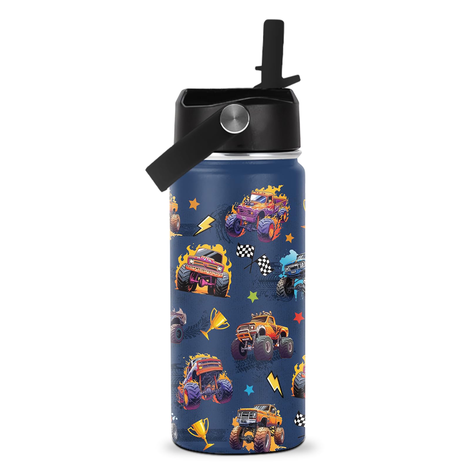 ROVOZAR botella camión monstruo 16oz, ideal para escolares y aventuras.
