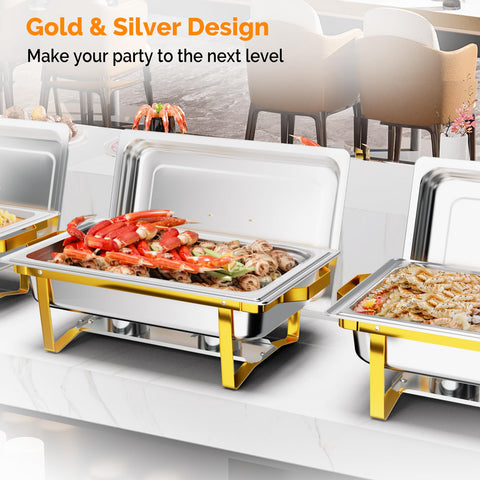 Bandeja caliente 9qt en plata ROVSUN para servicio de buffet elegante.