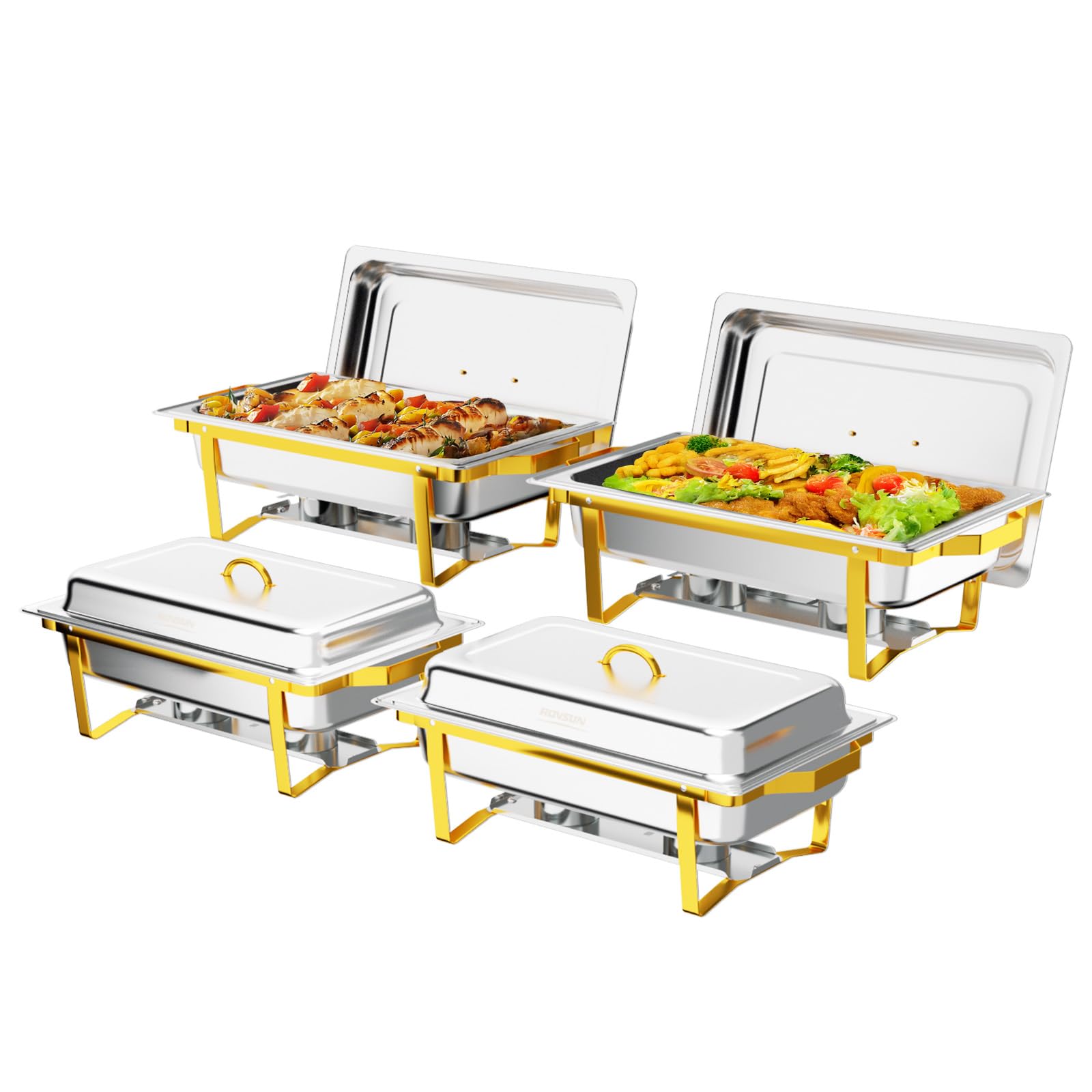 Bandejas para buffet de ROVSUN, conjunto de cuatro, ideal para servir manteniendo la comida caliente.