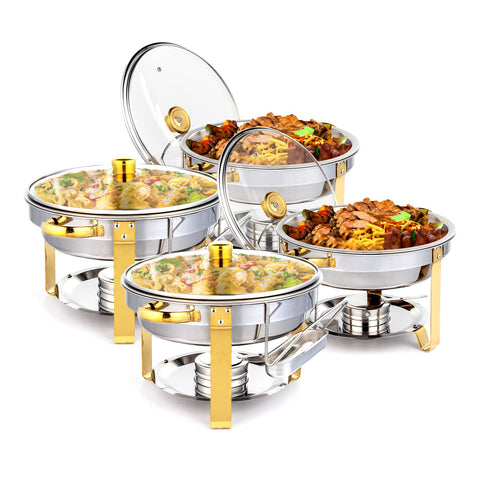 ROVSUN juego de bandejas calentadoras 5QT con acento dorado para buffets.