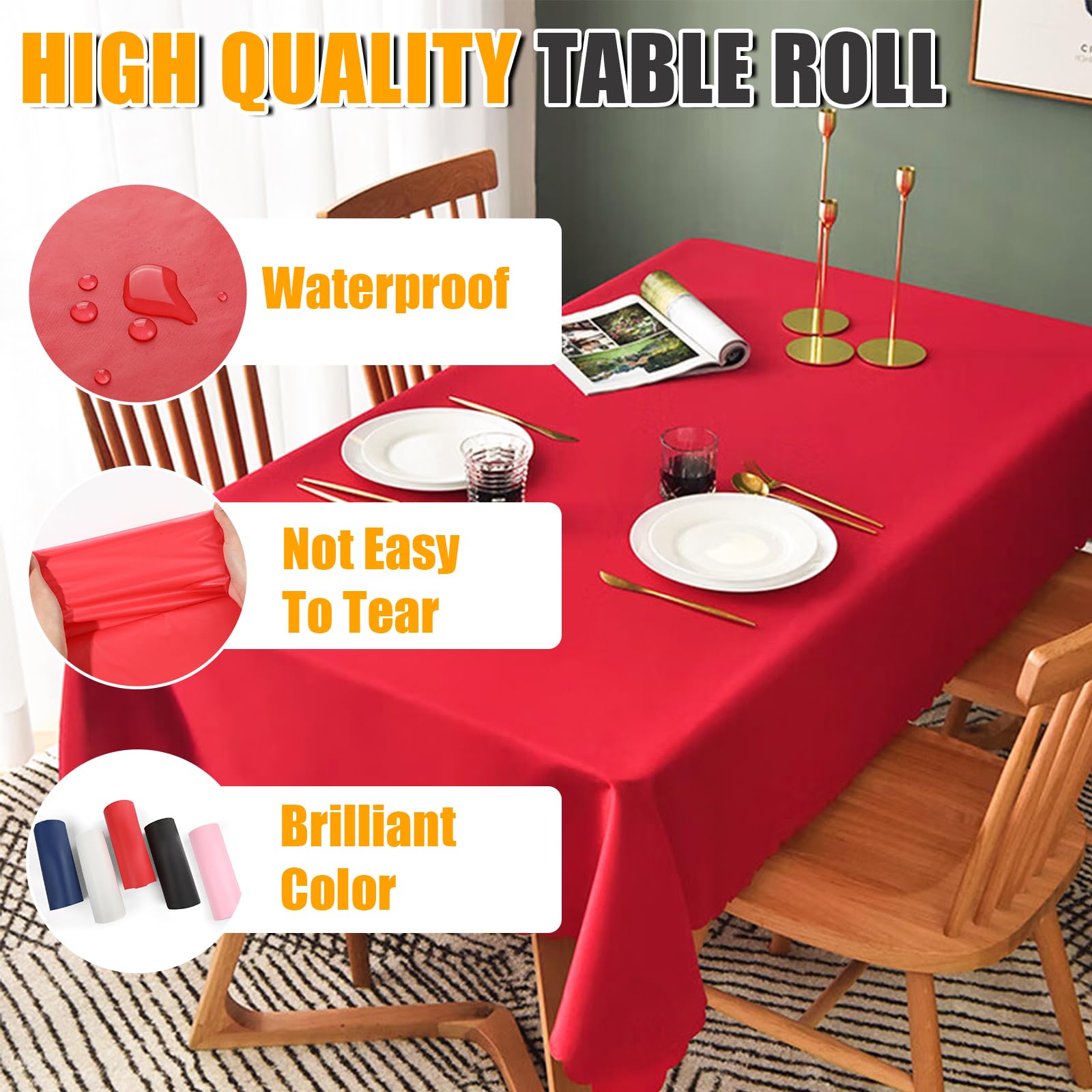 RowinsyDD mantel plastico rojo, puede cortarse para manteles rectangulares de 8 pies