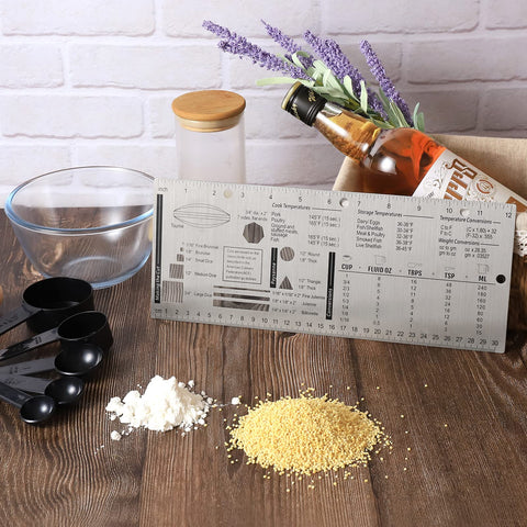 Regla Roxiuc con instrucciones claras para hornear y picar ingredientes.