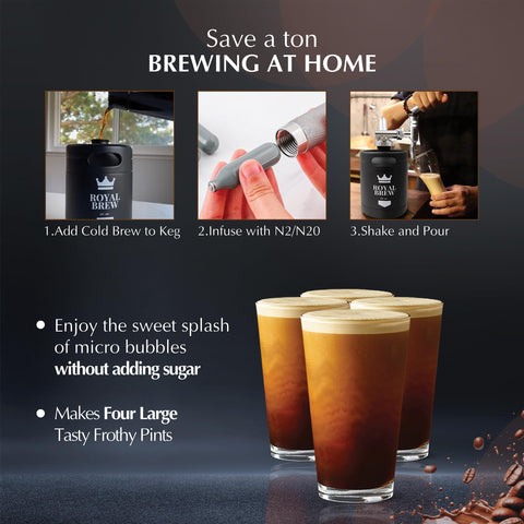 Dispenser de Royal Brew enfocado en el vertido limpio y estable.