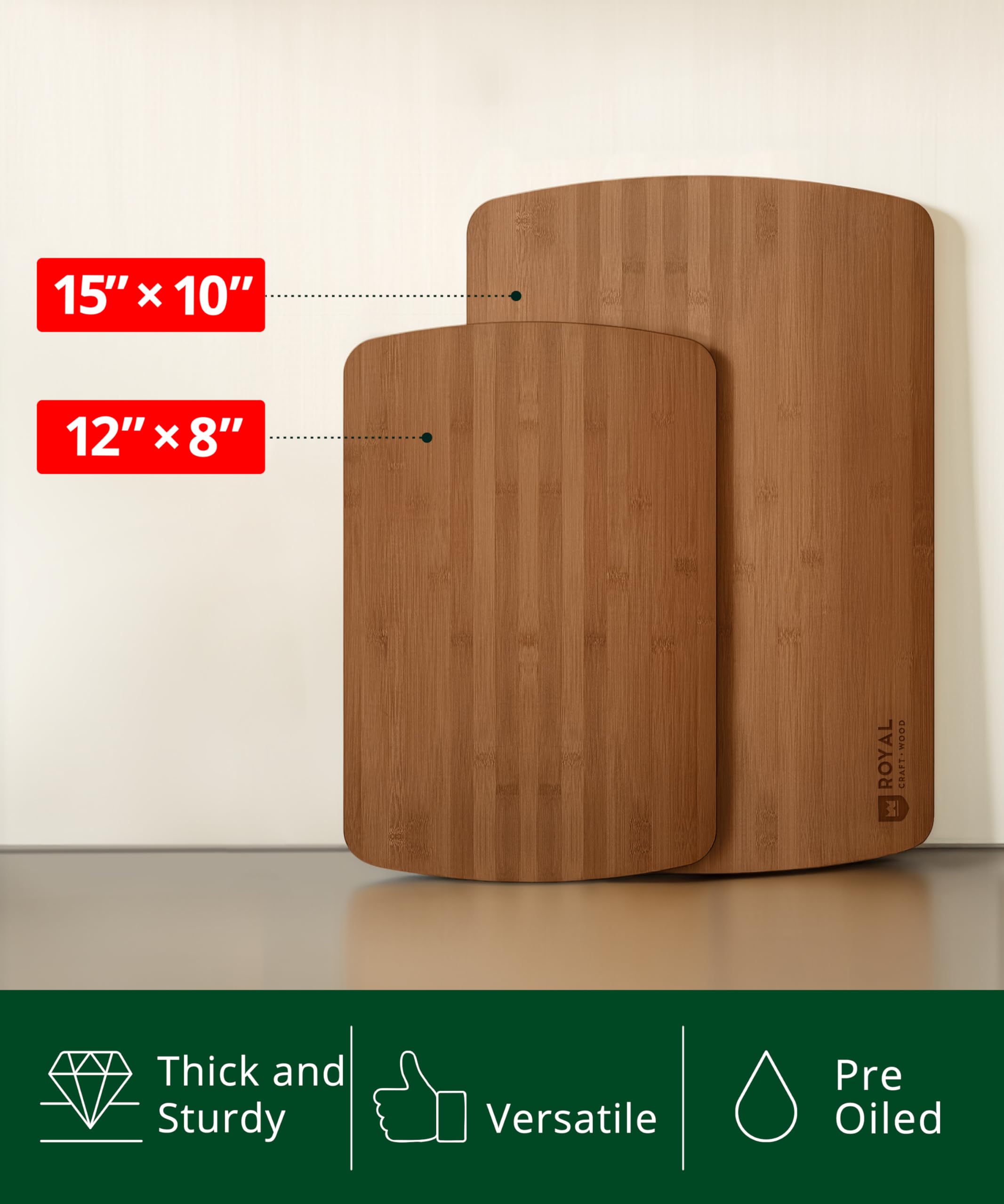 ROYAL CRAFT WOOD: Conjunto de tablas de bambú natural para cocina, duraderas y fáciles de limpiar.
