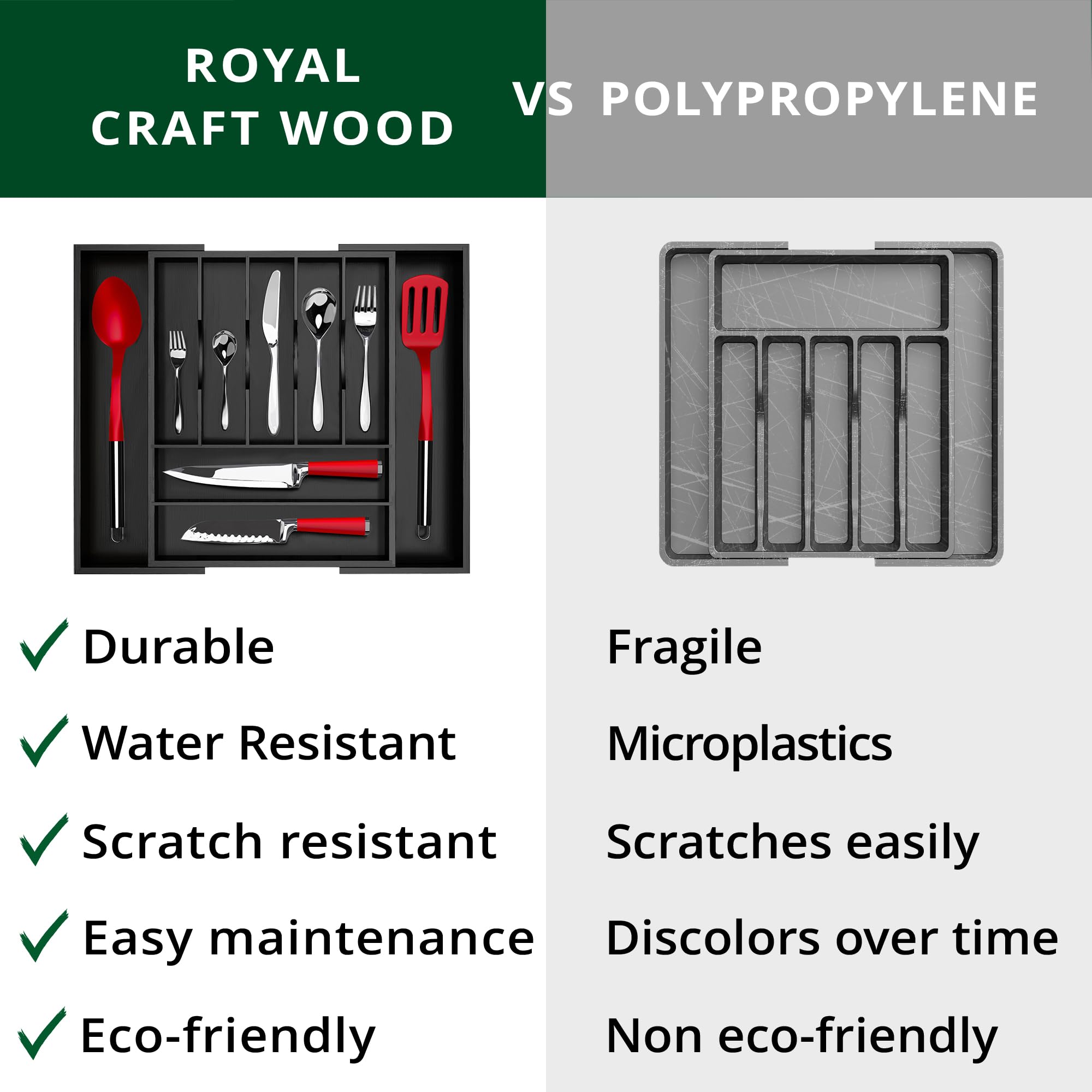 Uso diario y duradero de cubiertos con ROYAL CRAFT WOOD.