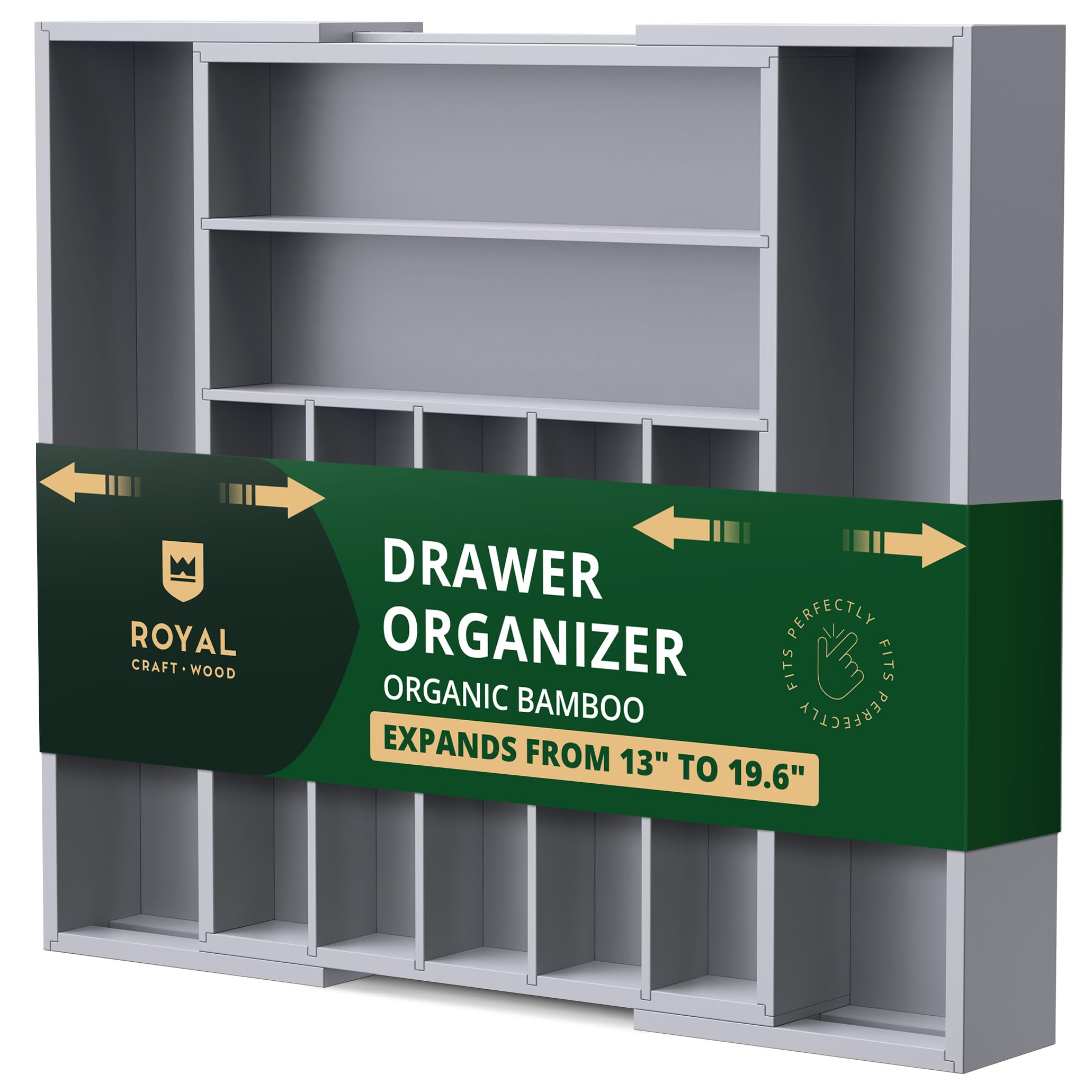 ROYAL CRAFT WOOD Organizador de cajón para cubiertos de 9 espacios, mantiene la cubertería ordenada.