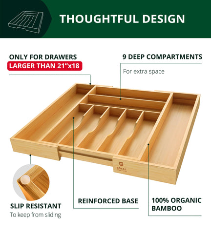 ROYAL CRAFT WOOD organizador de cubiertos cocina con compartimentos claros y ordenados.