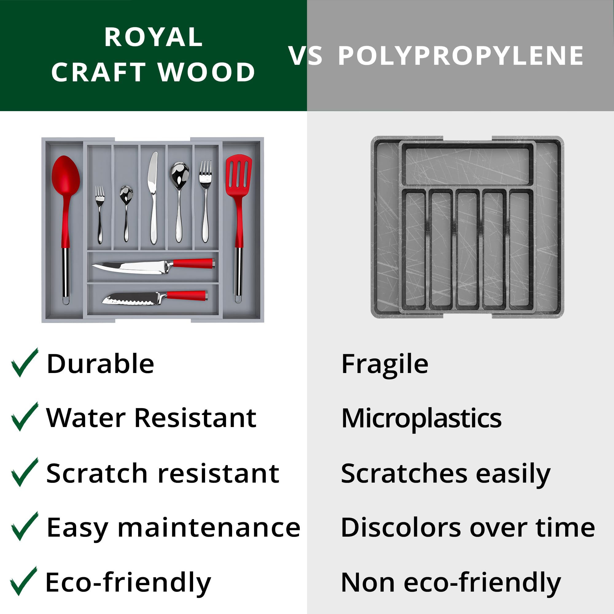 ROYAL CRAFT WOOD Acceso rápido a cubiertos con organizador de fácil toma.