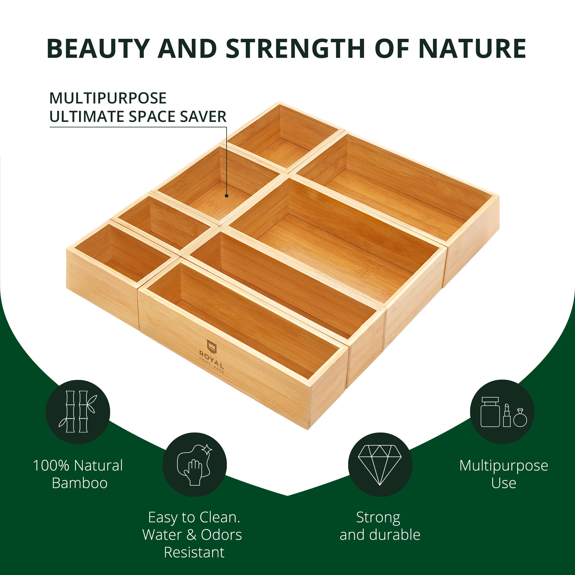 Organizador de maquillaje en bambú ROYAL CRAFT WOOD para acceso rápido.