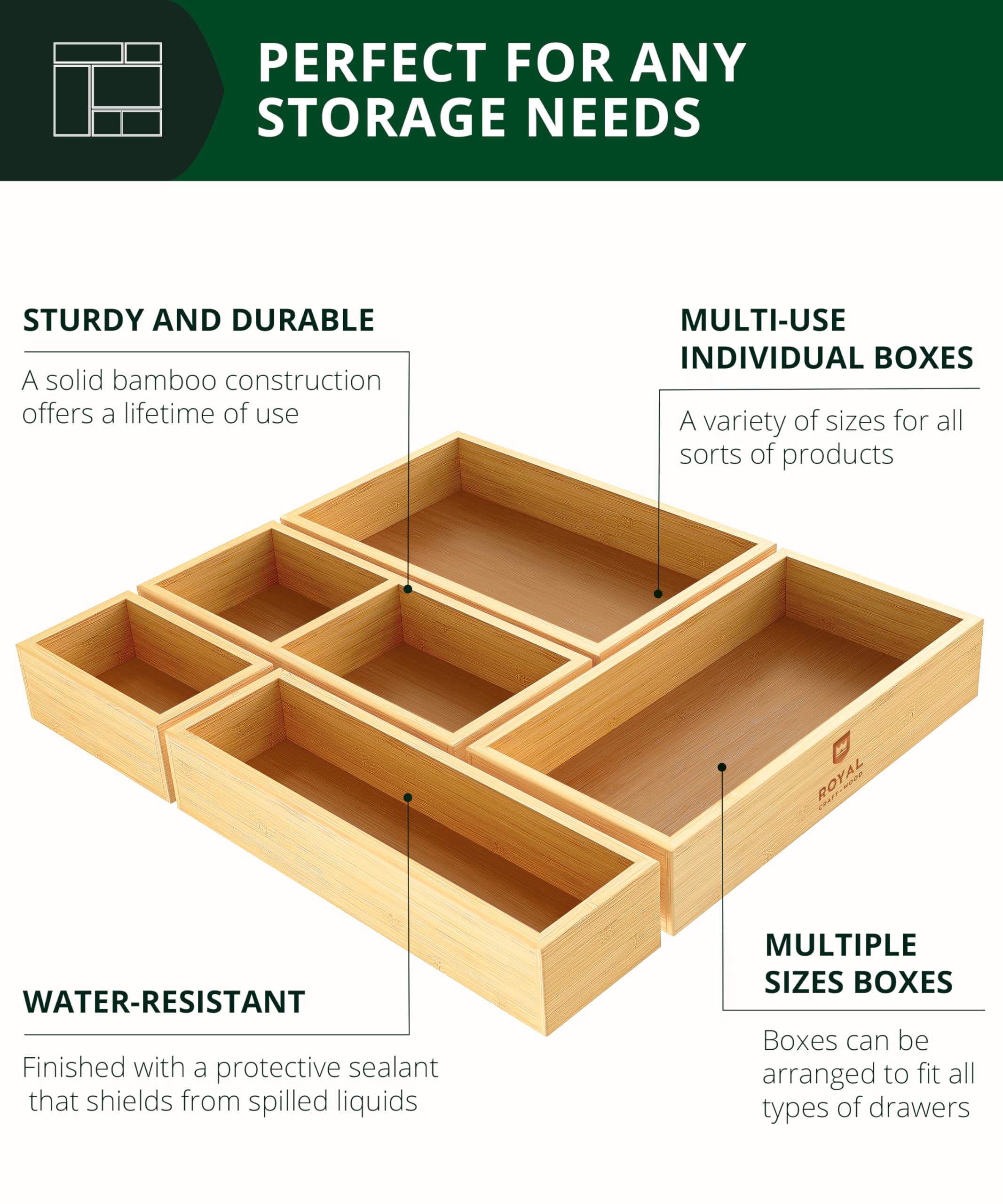 Organizadores de escritorio ROYAL CRAFT WOOD, solución compacta para suministros pequeños.