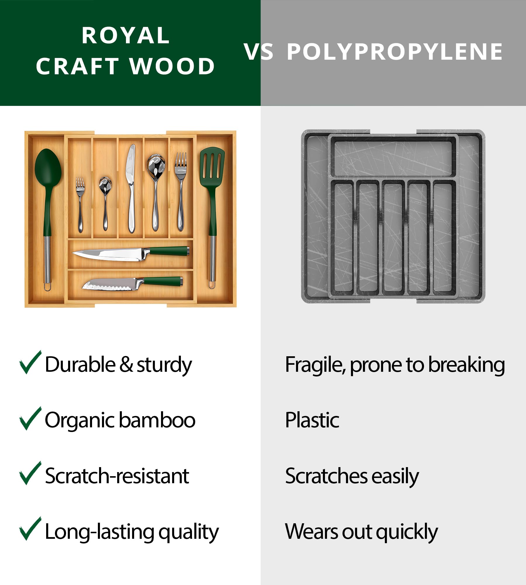 ROYAL CRAFT WOOD profundidad de 1.9 pulgadas en ranuras para cubiertos.