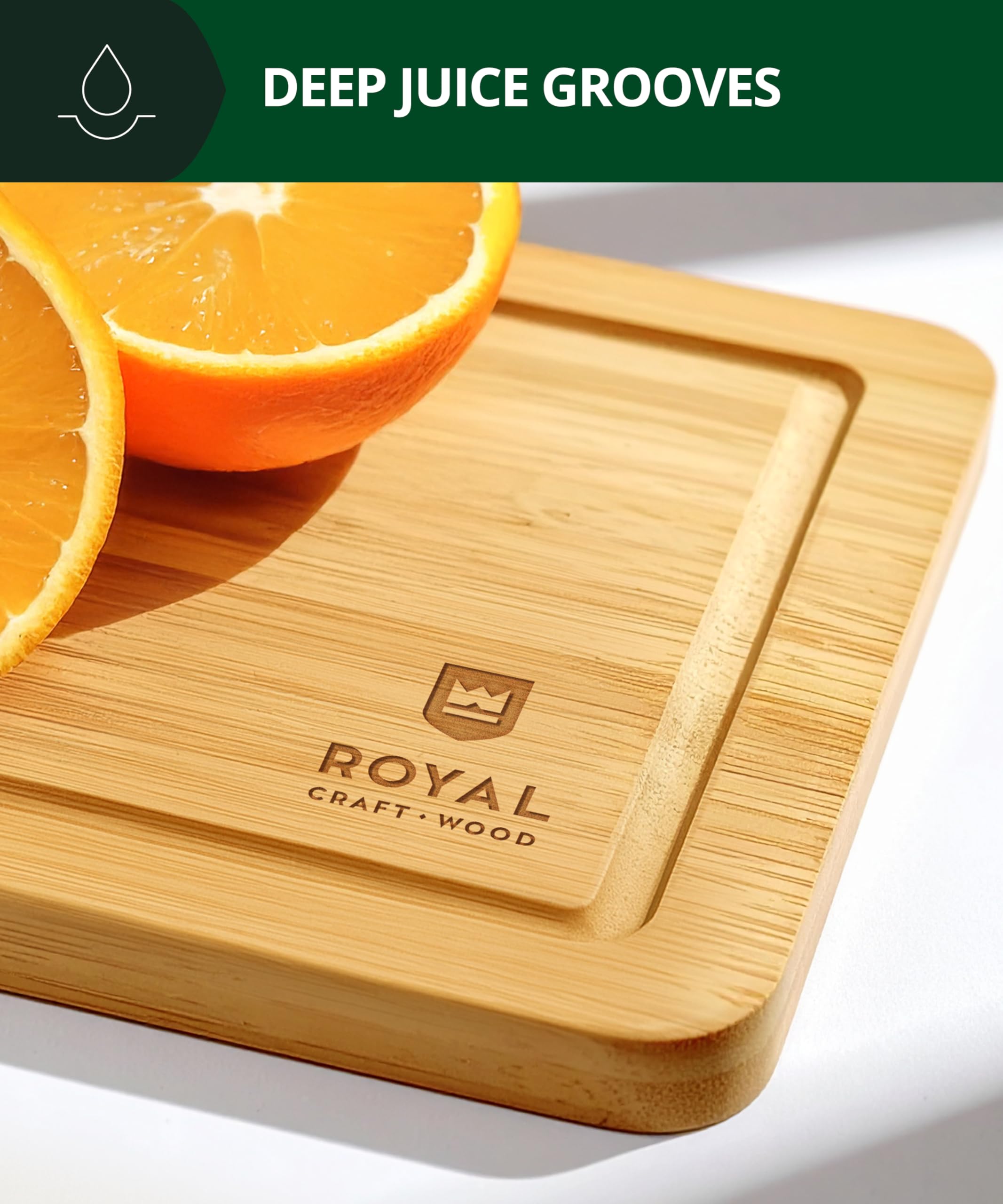 ROYAL CRAFT WOOD SURCOS DE JUGO, surcos profundos para recoger jugos.