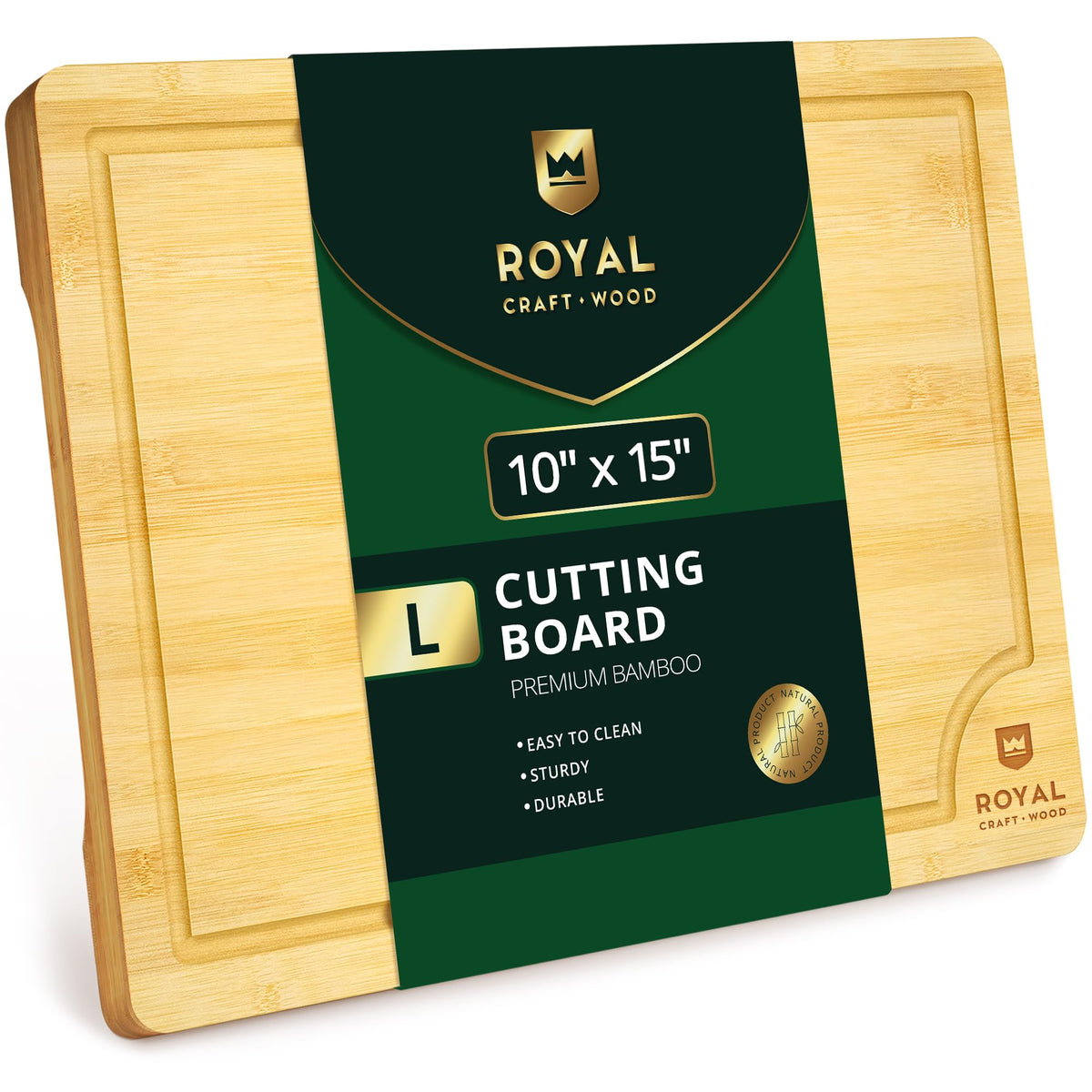 Tabla de cortar ROYAL CRAFT WOOD de bambú con canal de jugos para carnes y verduras.