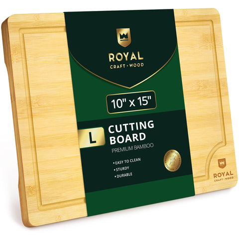 Tabla de cortar ROYAL CRAFT WOOD de bambú con canal de jugos para carnes y verduras.