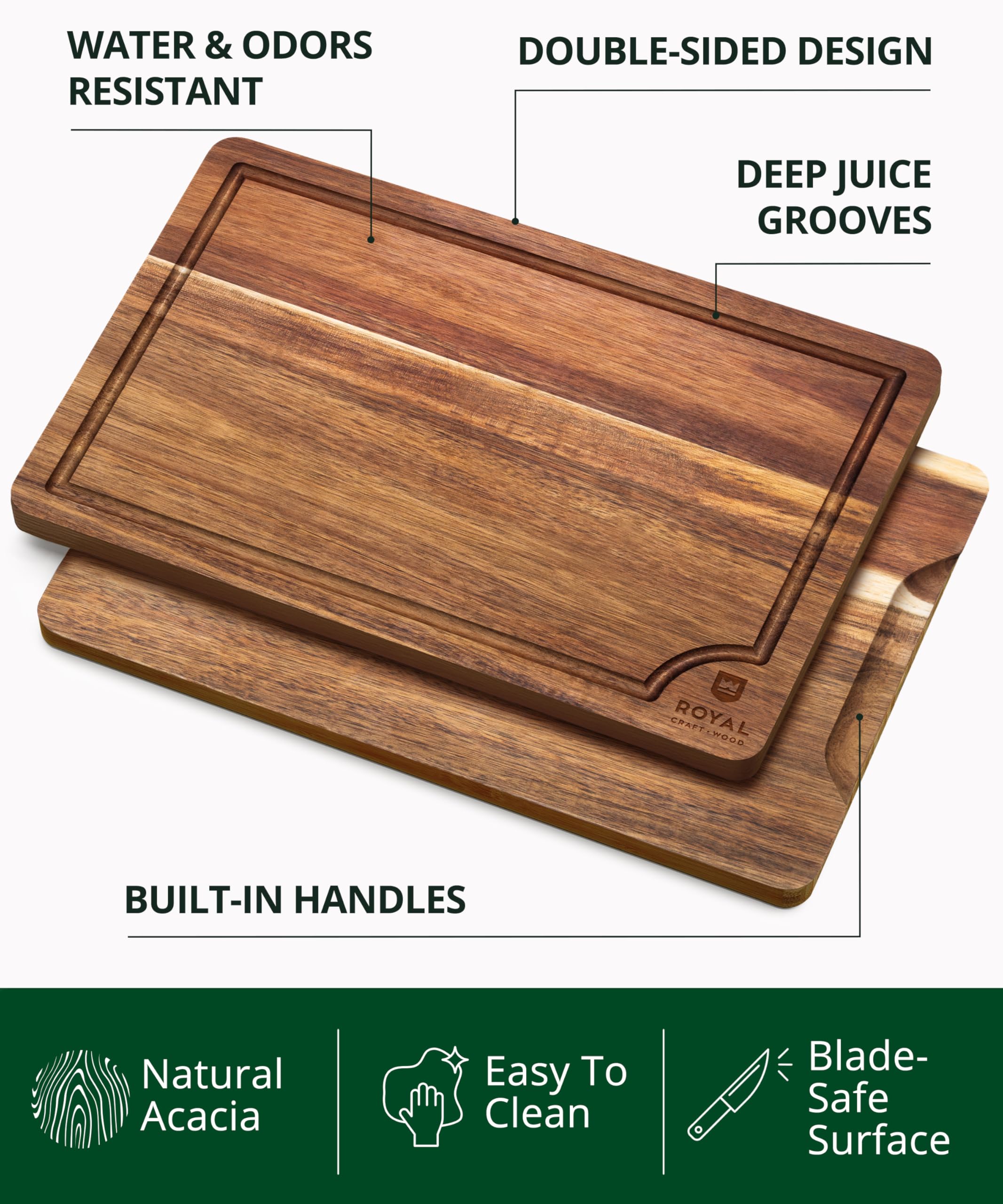 Tabla de corte grande ROYAL CRAFT WOOD en acacia, ideal para carnes y asados.