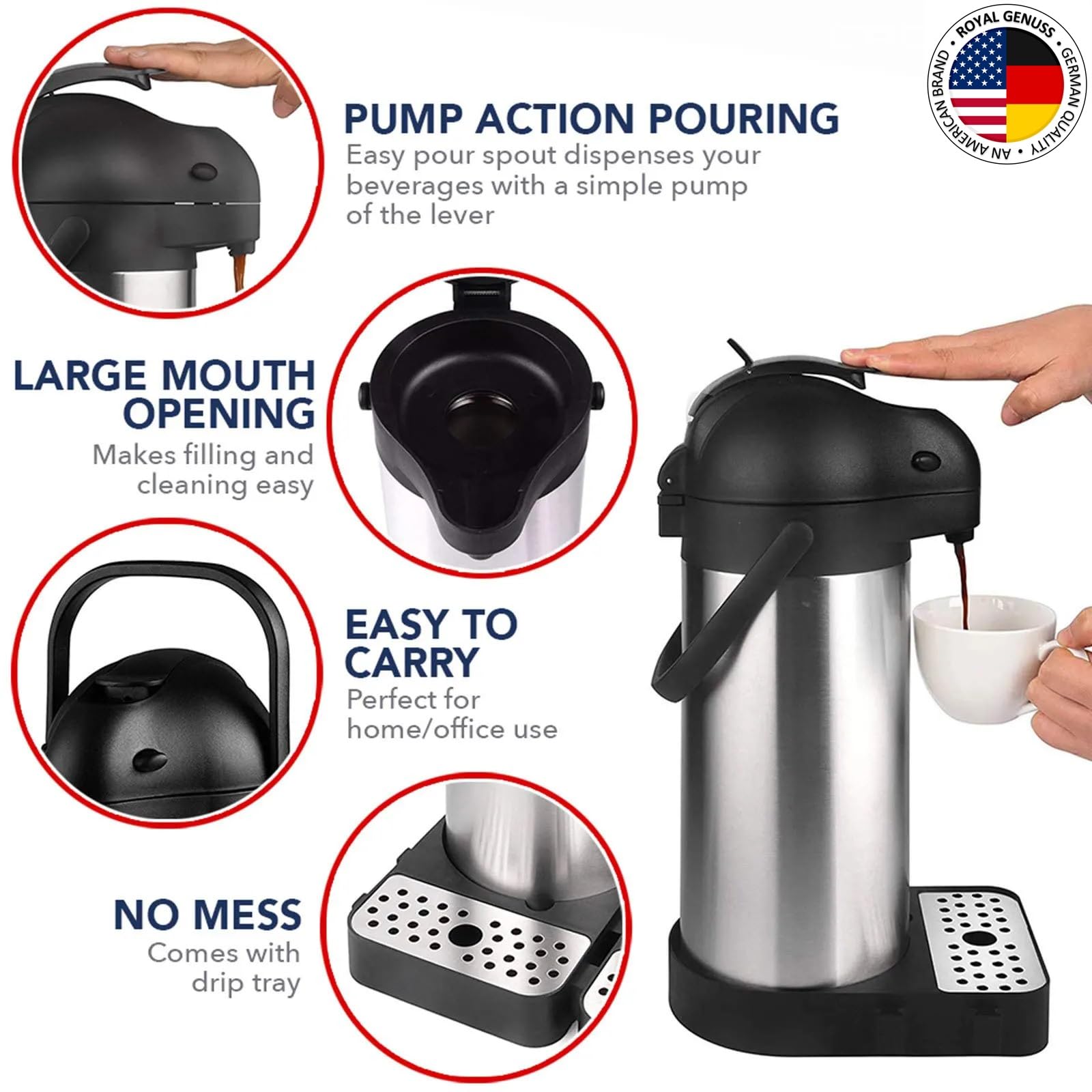 Royal Genuss AirPot carafa acero inoxidable: conserva bebidas a temperatura óptima.