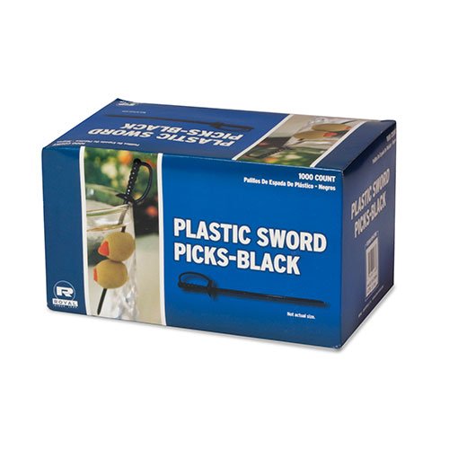 Royal palitos espada de plástico negro para decoración de cócteles y bebidas.