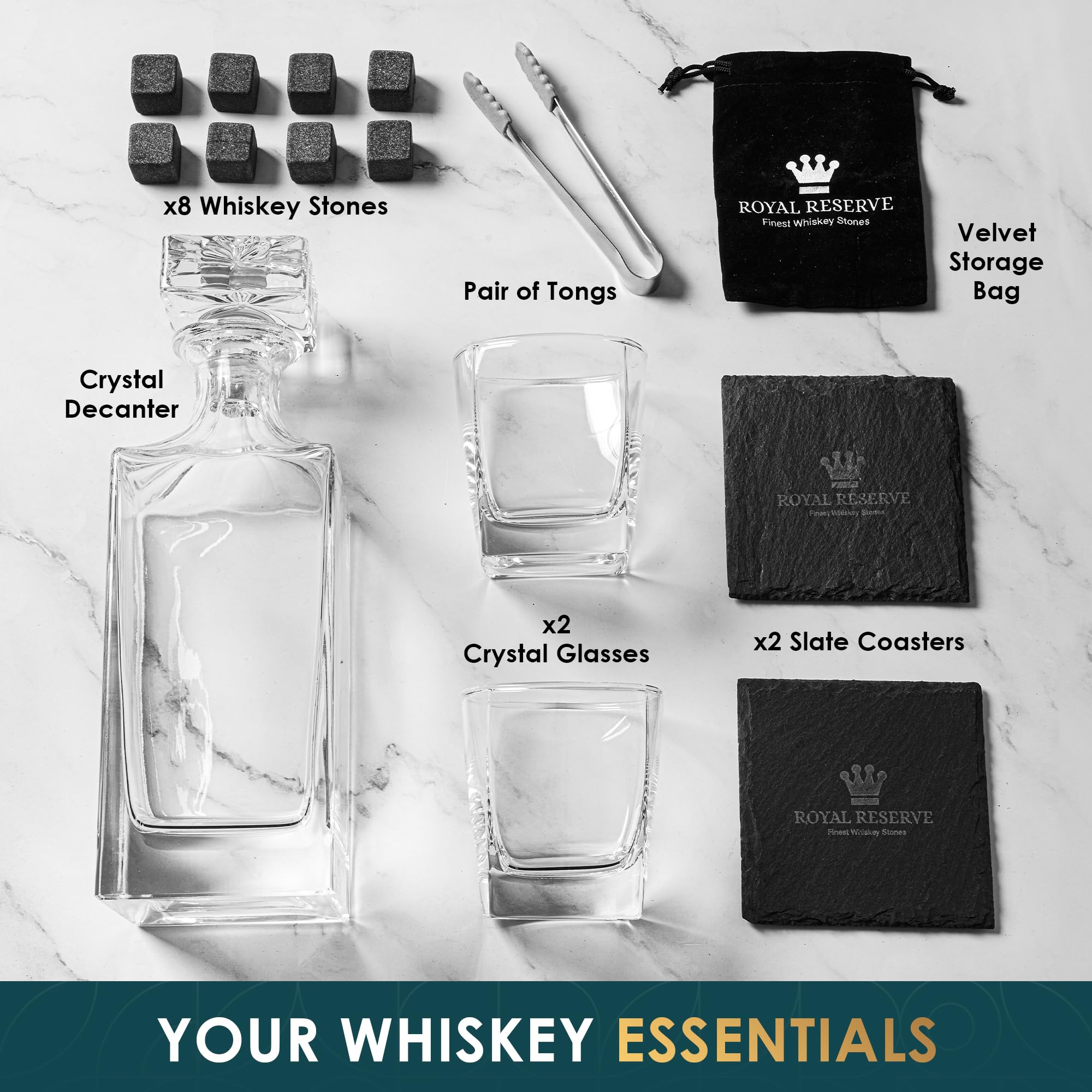 Royal Reserve set regalo whiskey, regalo elegante para aficionados.