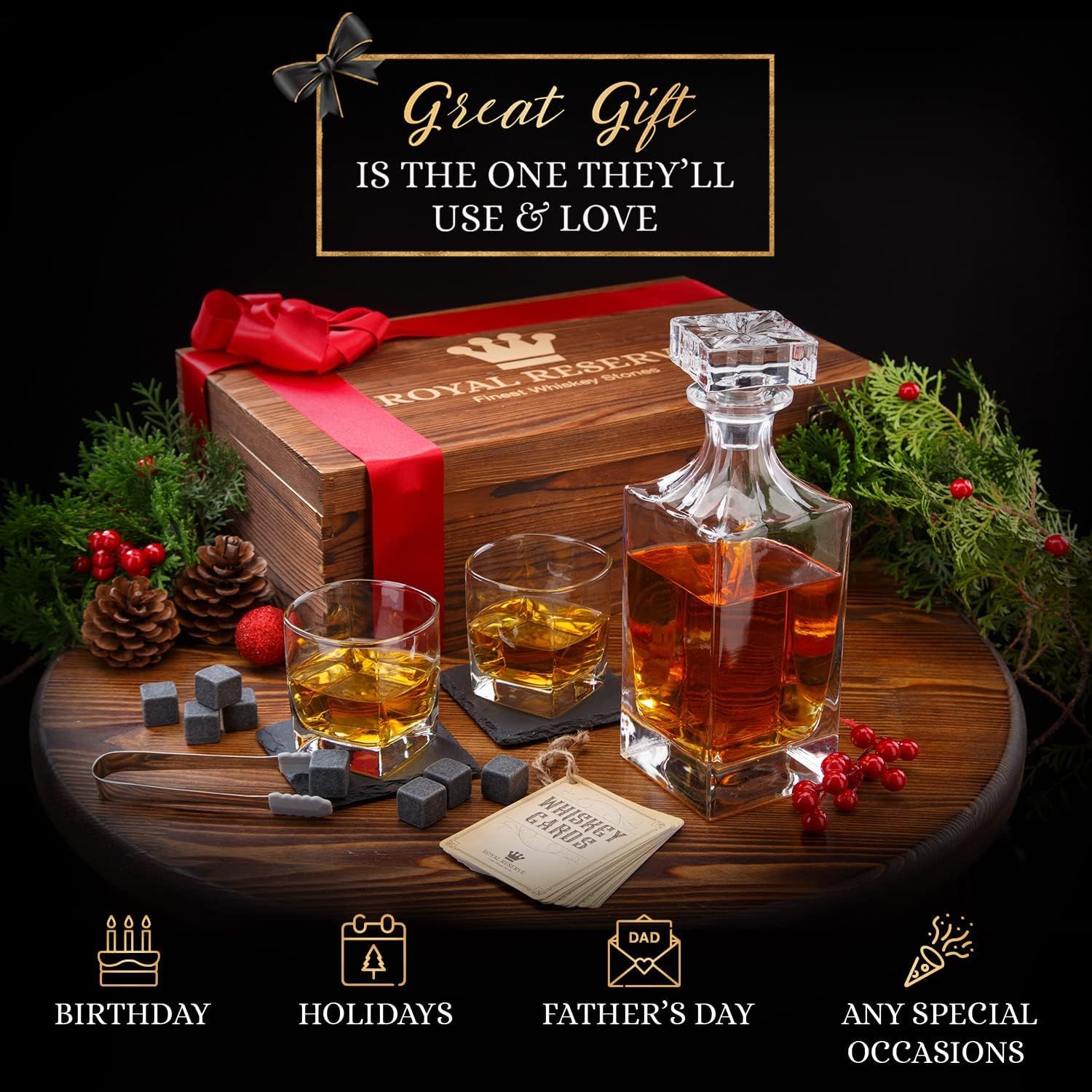 Royal Reserve vasos whiskey, juego elegante para degustar licores.