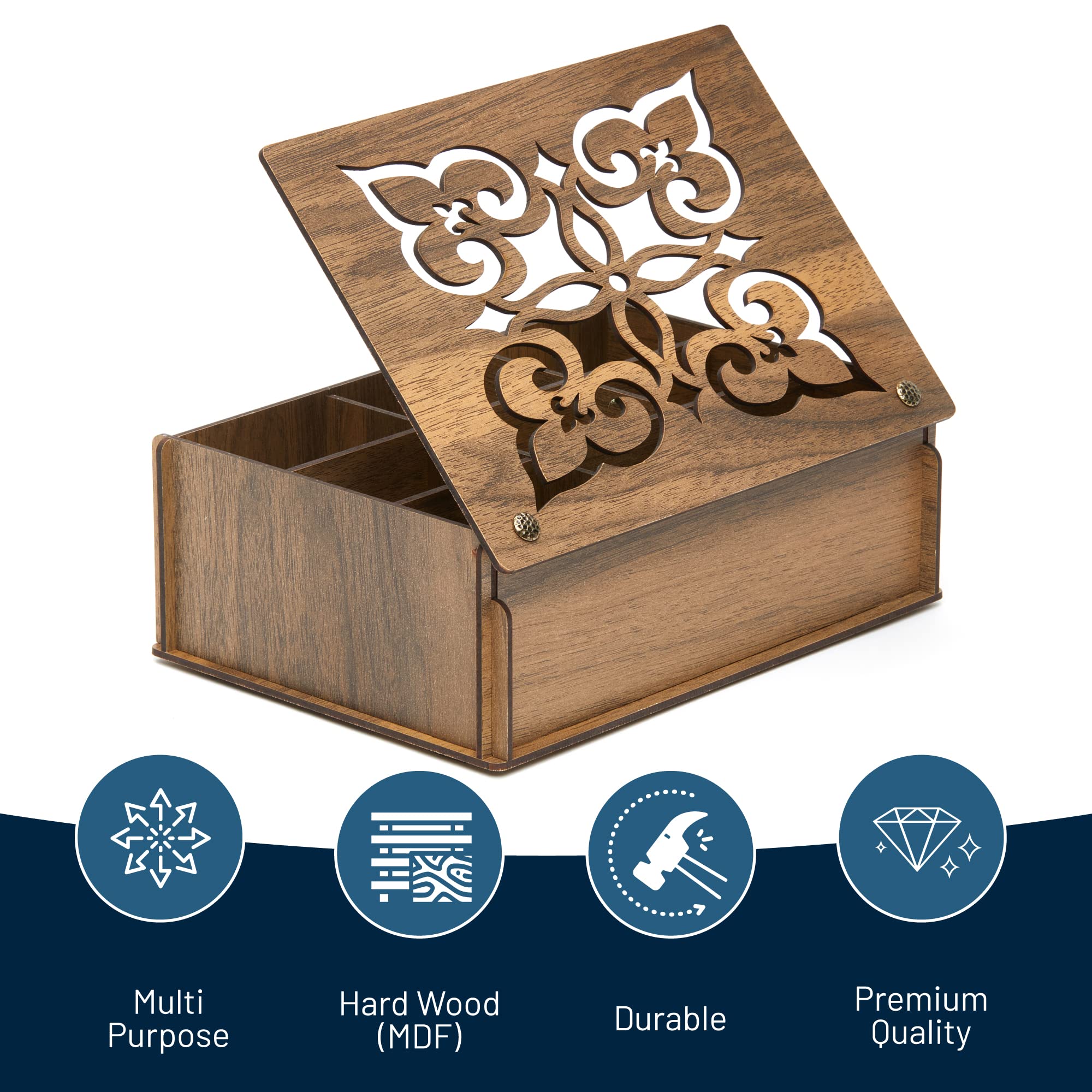 RoyalHouse caja de té abierta, interior con 9 compartimentos para variedades de té