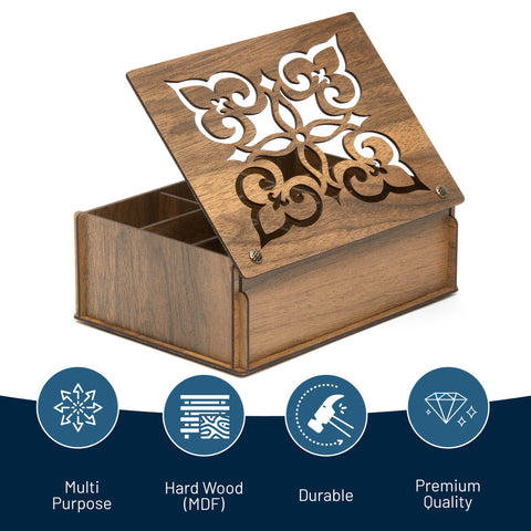 RoyalHouse caja de té abierta, interior con 9 compartimentos para variedades de té
