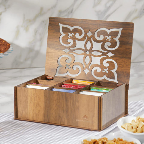 RoyalHouse caja con acabado natural en nogal, regalo premium para amantes del té