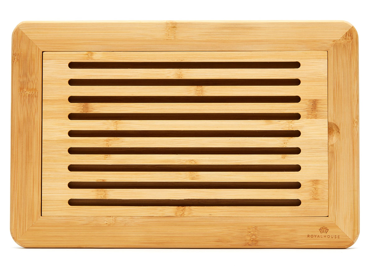 RoyalHouse tabla-corte-bambu-grande con bandeja-recogemigas para limpieza fácil.
