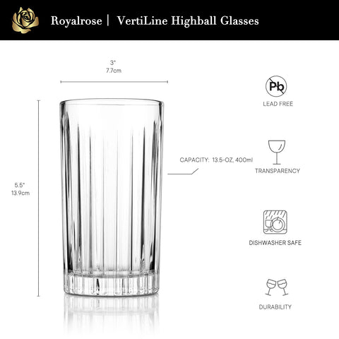 Vaso de agua Royalrose VertiLine en cristal claro para uso diario.