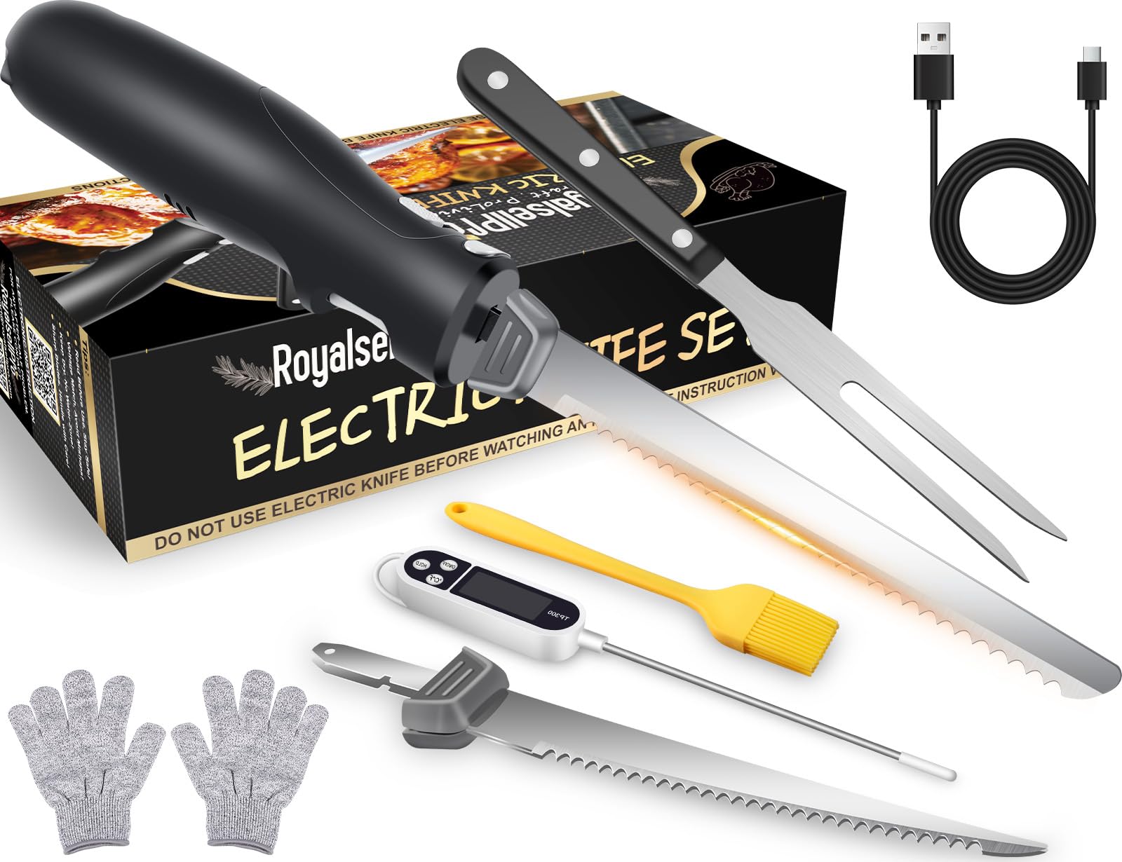 Royalsellpro cuchillo eléctrico inalámbrico con corte-preciso para carnes y aves