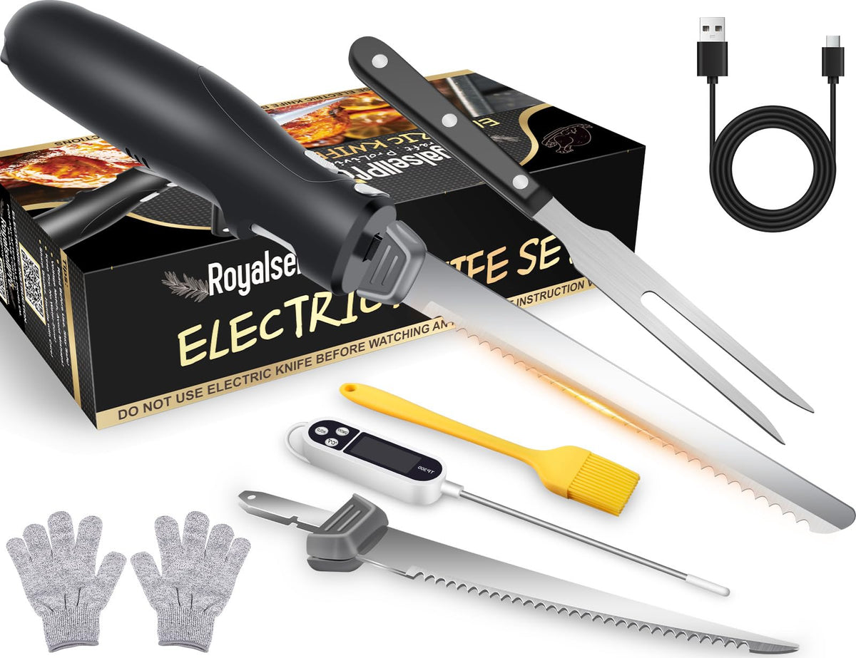 Royalsellpro cuchillo eléctrico inalámbrico con corte-preciso para carnes y aves