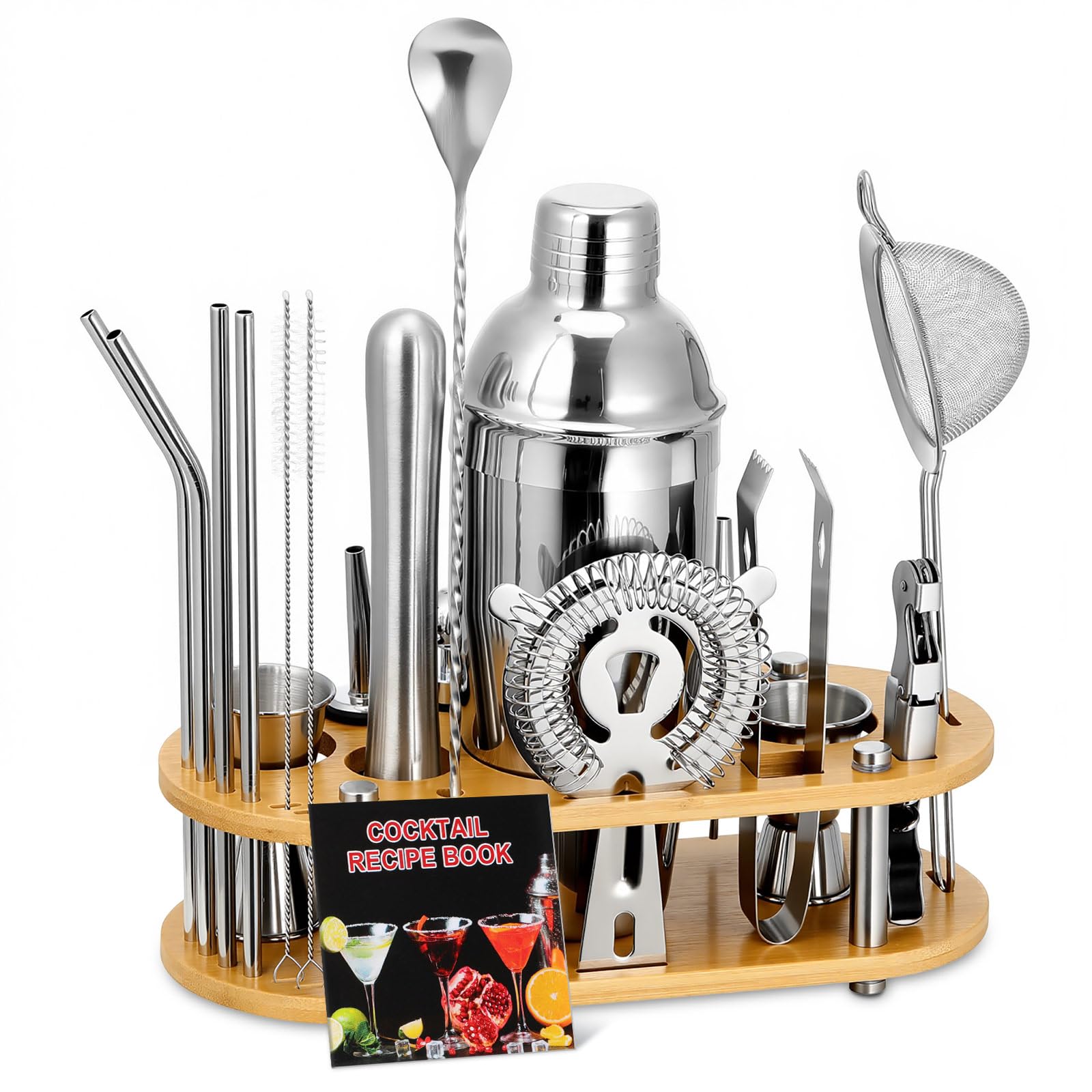 Roylvan Bartender Kit completo con estante, perfecto para comenzar a crear cocteles en casa.