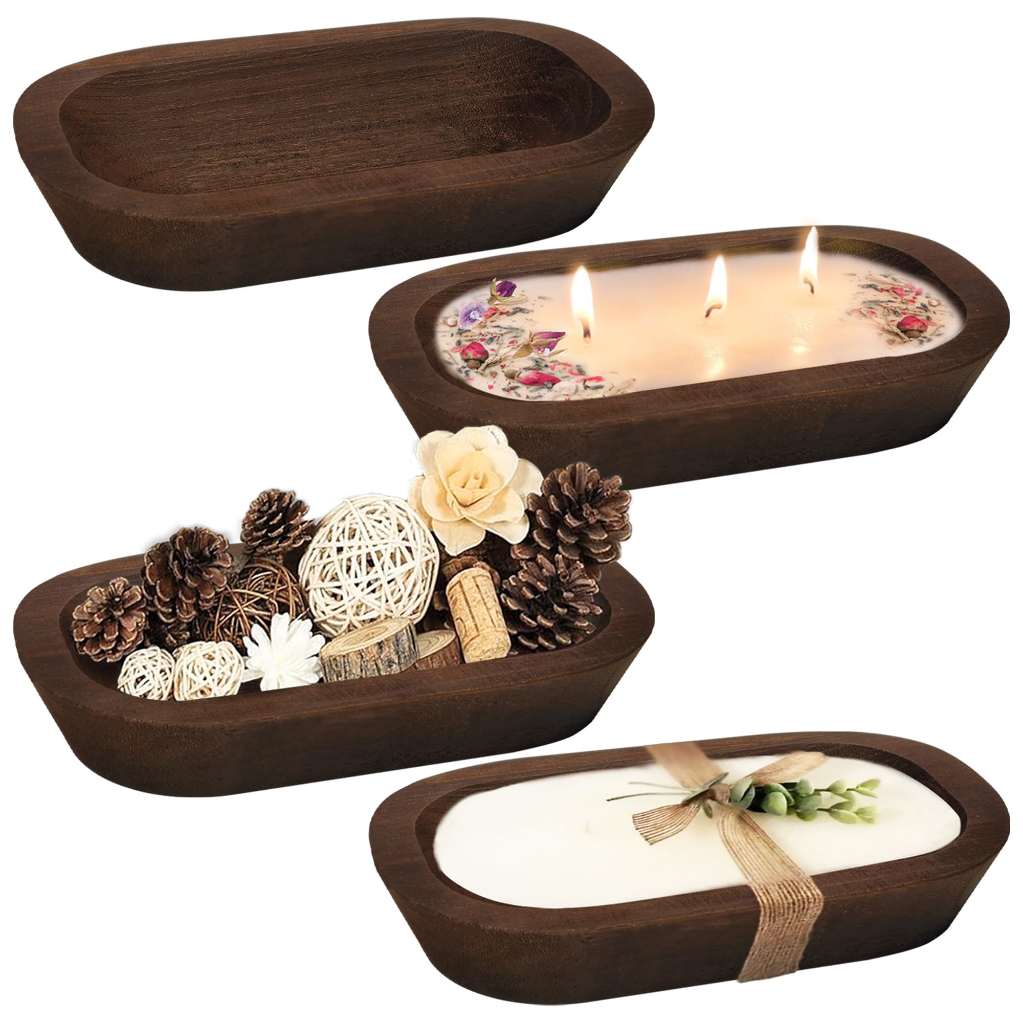 Royxen cuenco de madera para vela, conjunto de cuatro, ideal para decoración cálida