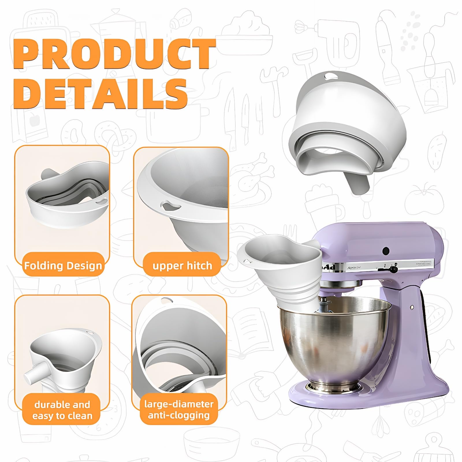 Rqfvy silicona grado-alimentario embudo para KitchenAid: almacenamiento con gancho